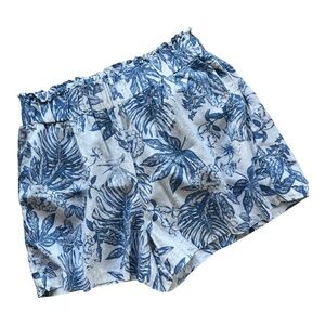 Panama Jack Blue Tropical Floral Print Shorts Beachy Linen Rayon Medium NWOT